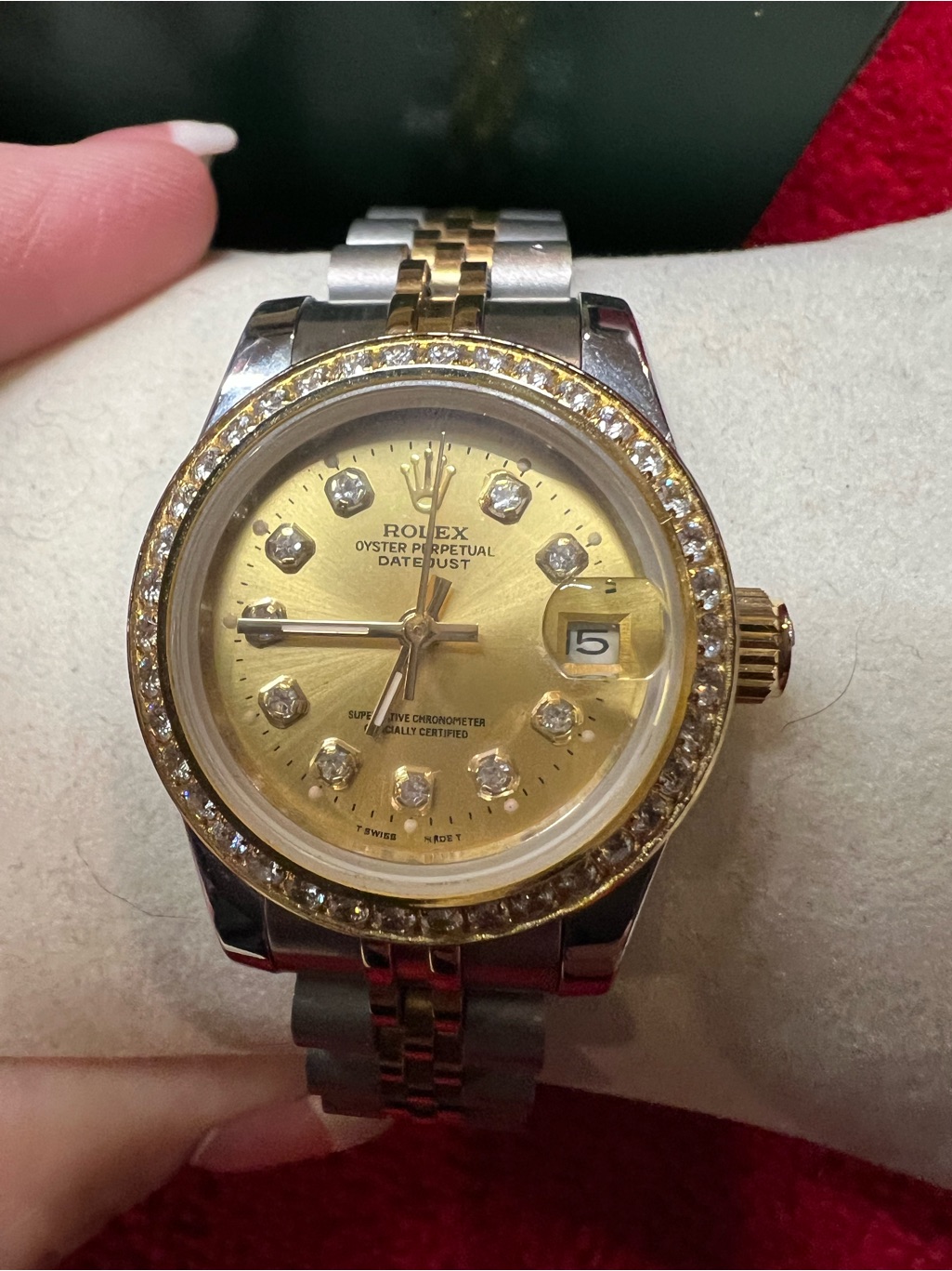 Rolex TwoTone Gold And Silver Diamond Bezel Womens Bracelet Watch